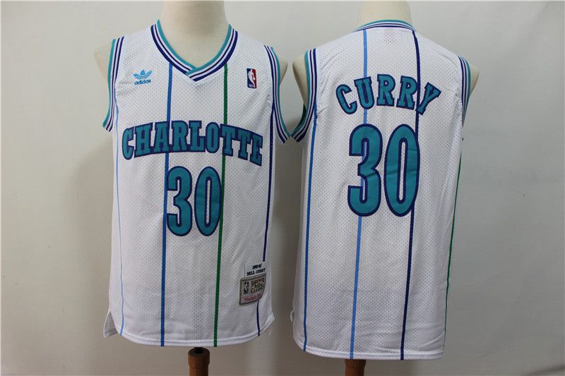 Men Charlotte Hornets #30 Curry White Throwback Adidas NBA Jerseys